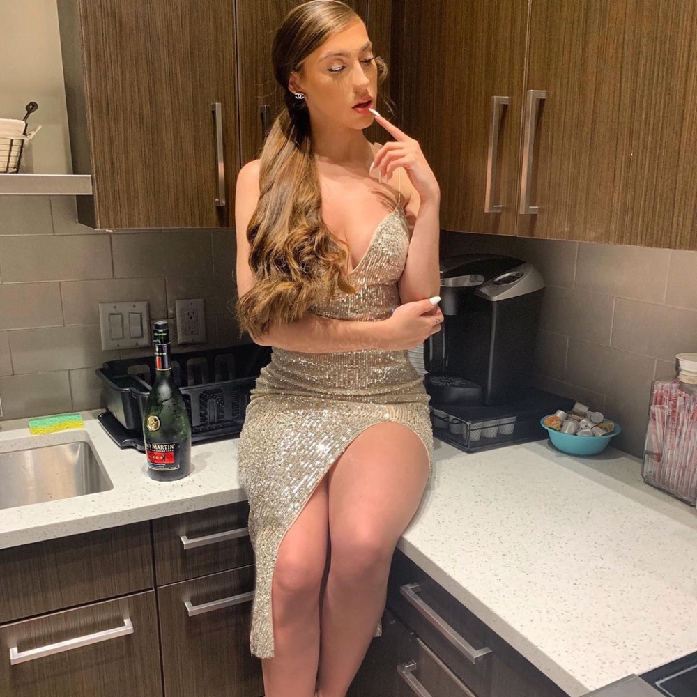 Sequin Silver Dress with Split / Fashionnova